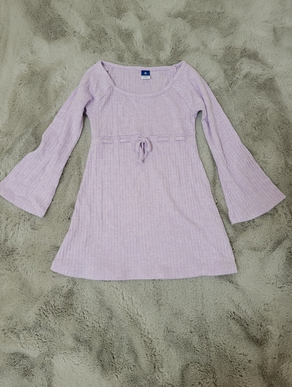 Girls Lilac Metallic Lurex Bell Sleeve Sweaterdress